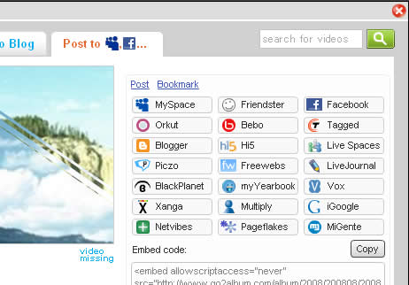 スライドショーをMySpace、Friendsterなどに貼り付ける