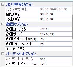 出力時間、動画オプションとオーディオ　オプションの設定